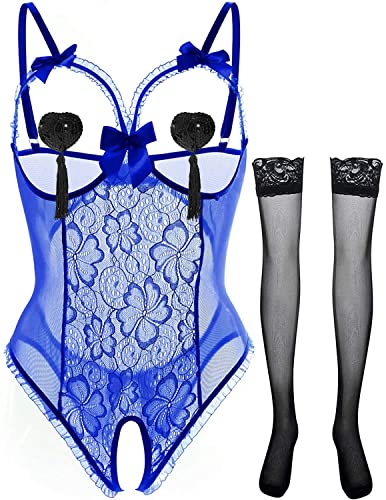 JFAN Damen Spitze Negligee Dessous Kleid V-Ausschnitt Babydoll Lingerie Dessous-Set Damen Sexy Mesh Bodysuit Nachtwäsche Unterwäsche von JFAN