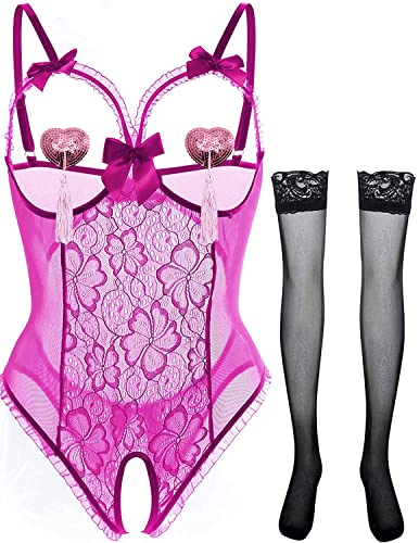 JFAN Damen Spitze Negligee Dessous Kleid V-Ausschnitt Babydoll Lingerie Dessous-Set Damen Sexy Mesh Bodysuit Nachtwäsche Unterwäsche von JFAN