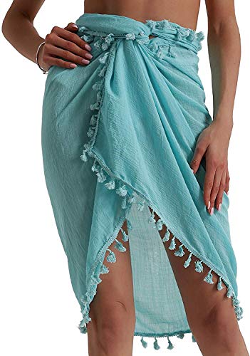 JFAN Damen Strandponcho Strandkleid Sommer Strand Cover Up Chiffon Tassel Strandurlaub Badeanzug Bikini Kurz Sarong von JFAN