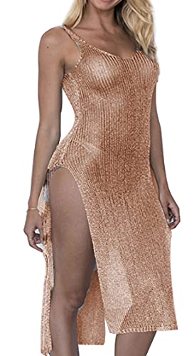 JFAN Damen Strandponcho Strandkleid V-Ausschnitt Sommerstrand Cover Up Kleines Kleid Gold von JFAN