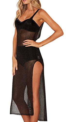 JFAN Damen Strandponcho Strandkleid V-Ausschnitt Sommerstrand Cover Up Kleines Kleid Schwarz von JFAN