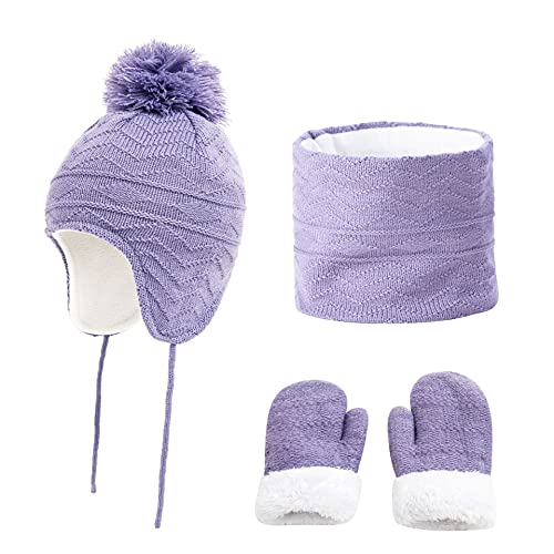 JFAN Diamant Wellenmuster Kinder Mütze Schal Handschuhe Baby Wintermütze Warme Mütze Dreiteiliges Set-Violett S von JFAN