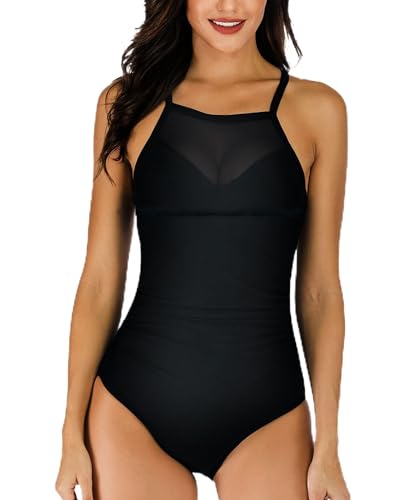 JFAN Fan Einteilige Badeanzüge für Damen Sommer sexy Badeanzug Damen bauchweg große größe，schwarz M von JFAN