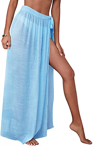 JFAN Frauen Pareo Elegant Chiffon Cover Up Wrap Sarong Strand Offene Seite Cover-ups Einheitsgröße Blau von JFAN