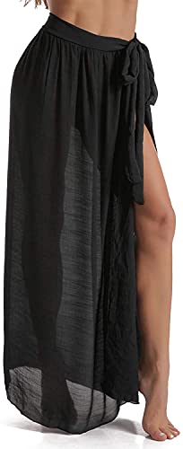 JFAN Frauen Pareo Elegant Chiffon Cover Up Wrap Sarong Strand Offene Seite Cover-ups Einheitsgröße Schwarz von JFAN