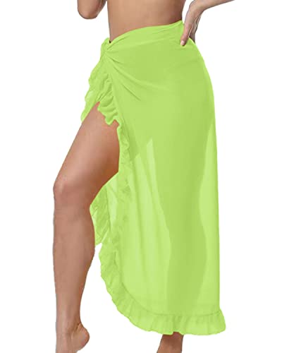 JFAN Frauen Pareo Meer Chiffon Strand Wrap Strand Wrap mit Rüschen Rand Baden Wrap für Frauen Bikini Cover Up,Grün,Einheitsgröße von JFAN