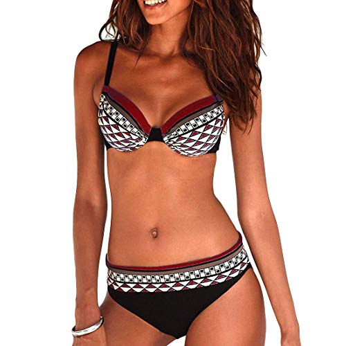 JFAN Frauen Underwired Padded Bikini Set Tribal Print Sportliche Bikini Push Up Badeanzug Beachwear im Retro-Stil von JFAN