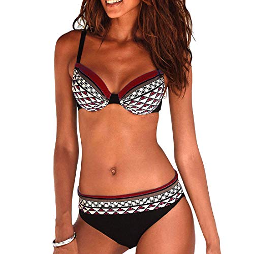 JFAN Frauen Underwired Padded Bikini Set Tribal Print Sportliche Bikini Push Up Badeanzug Beachwear im Retro-Stil von JFAN