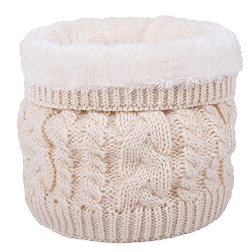 JFAN Halswärmer Nackenwärmer Fleece Innenfutter Schlauchschal Halstuch Loop Schal Multifunktionstuch Strickschal Feinstrick Winter Outdoor Motorrad Fahrrad für Damen und Herren Beige von JFAN