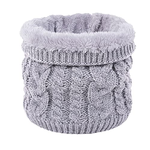 JFAN Halswärmer Nackenwärmer Fleece Innenfutter Schlauchschal Halstuch Loop Schal Multifunktionstuch Strickschal Feinstrick Winter Outdoor Motorrad Fahrrad für Damen und Herren hellgrau von JFAN