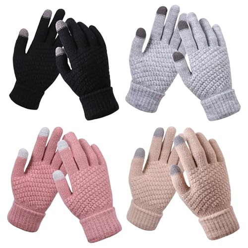 JFAN Handschuhe Damen Touchscreen Warme Winterhandschuhe Gestrickt Geeignet für Skifahren Outdoor und Büro 4 Paare(Schwarz+Grau+Pink+Beige) von JFAN