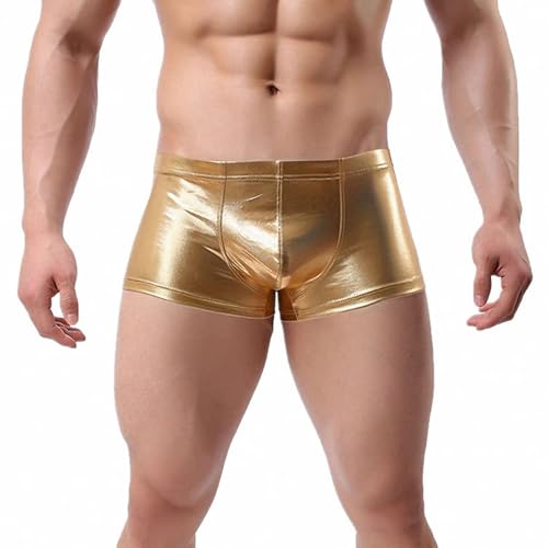 JFAN Herren Boxershorts mit Bulge Pouch Shiny Metallic Optik Sexy Unterwäsche für Männer(Gold,L) von JFAN