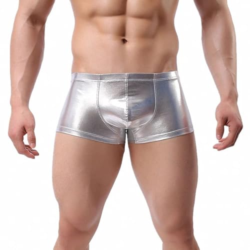 JFAN Herren Boxershorts mit Bulge Pouch Shiny Metallic Optik Sexy Unterwäsche für Männer(Silber,M) von JFAN