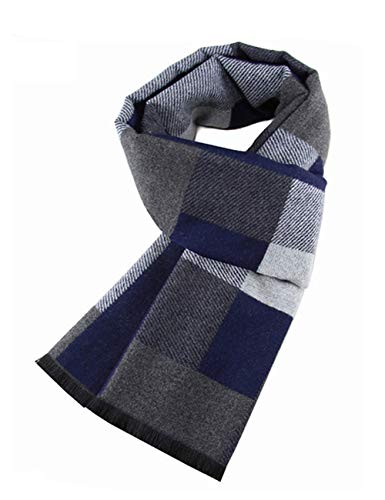 JFAN Herren Herbst Und Winter Warmer Schal - Tartan Mode Und Elegant Weicher Langer Klassischer Gemütlicher Lässiger Warmer Kaschmirschal 180 * 31cm (Grau Blau) von JFAN