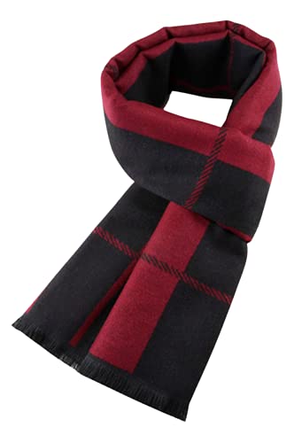 JFAN Herren Herbst und Winter Warmer Schal Tartan Schal Mode und Elegant Weicher Langer Klassischer Schal Gemütlicher Lässiger Warmer Kaschmirschal 180 * 31cm（Rot） von JFAN