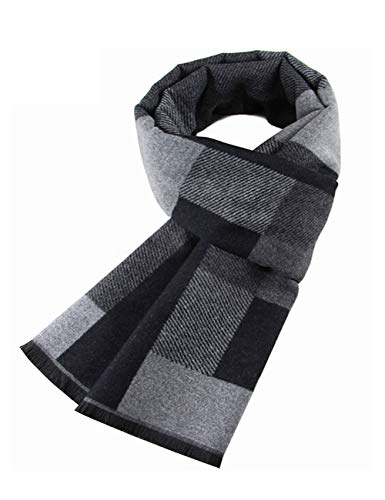 JFAN Herren Tartan Schal, Acryl, Dunkelgrau, 180 x 31 cm, Herbst/Winter, Elegant, Lässig, Warm, Kaschmirimitat, Mode, Klassisch, Gemütlich, Längsschal, Geschenk für Männer von JFAN