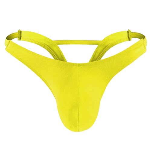 JFAN Jockstrap Herren Tanga Strings Männer Atmungsaktiv Niedrige Bundhöhe Herren String Thong Slips mit Unterstützung Jockstrap Sport Unterhosen Männlich Sportunterwäsche für Man,gelb von JFAN