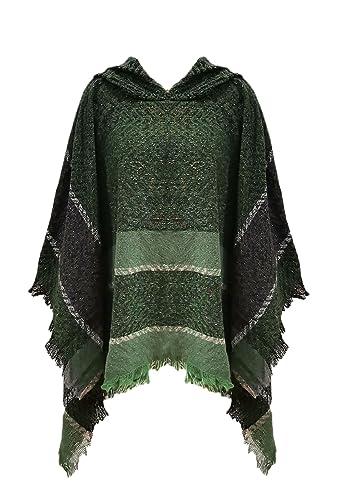 JFAN Knitted Ponchos with Fringes for Women Strick Ponchos Capes Hooded Scarf Warm Poncho（grün，Einheitsgröße） von JFAN