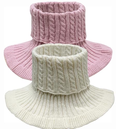 JFAN Krageneinsatz Damen Abnehmbarer Kragen Faux Rollkragen Stricken Warme Abnehmbare Zweiteilige Set Fake Bluse Kragen Turtleneck Elegant,Rosa+Weiß von JFAN