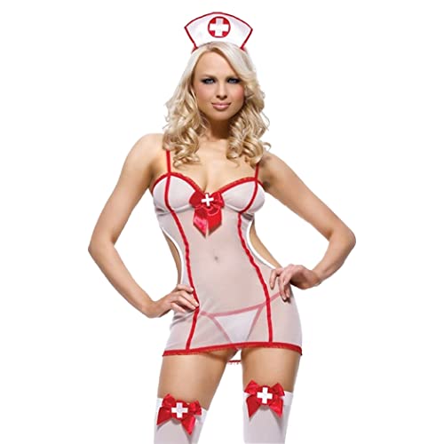 JFAN Krankenschwester KostüM Lingerie Damen Cosplay UnterwäSche FüR Frau SeidenstrüMpfe Tanga Minirock Mit Elegant Oberteil(Eine Größe für alle,F) von JFAN