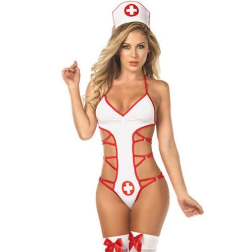 JFAN Krankenschwester KostüM Lingerie Damen Cosplay UnterwäSche FüR Frau SeidenstrüMpfe Tanga Minirock Mit Elegant Oberteil(Eine Größe für alle,H) von JFAN