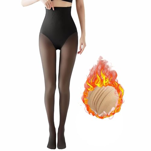 JFAN Leggings für Damen High Waist Leggins Winter Warme Leggings Elastisch Plus Samt Hose Strumpfhosen aus Verdicktem Samt Transluzentes Schwarz One Size von JFAN