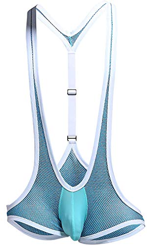 JFAN Männer Tanga Einteiliger Mesh-Tanga für Herren Unterwäsche Straps Unterwäsche Strings F-Blau von JFAN