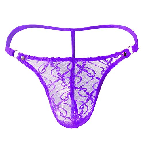 JFAN Männer Tanga Slips Herrentanga aus Spitze mit Blumendruck Mini-String Unterwäsche Lila von JFAN