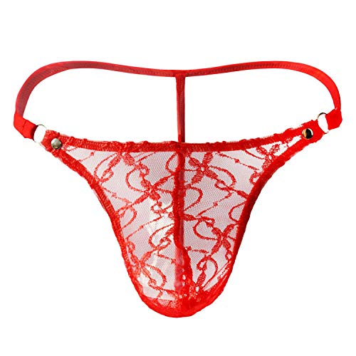 JFAN Männer Tanga Slips Herrentanga aus Spitze mit Blumendruck Mini-String Unterwäsche Rot von JFAN