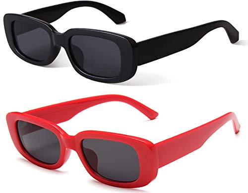 JFAN Retro Sonnenbrille Herren Damen mit UV Schutz Sunglasses Mode Rechteckige Vintage Sonnenbrille Schwarz + Rot von JFAN