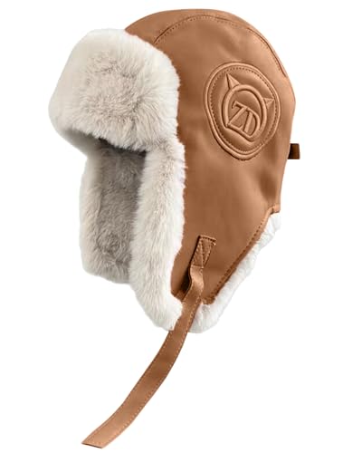 JFAN PU Wintermütze mit Ohrenklappen Unisex Warme Ushanka Russische Mütze Winddicht Skimütze Vintage Fliegermütze für Outdoor Skaten Radfahren Braun von JFAN