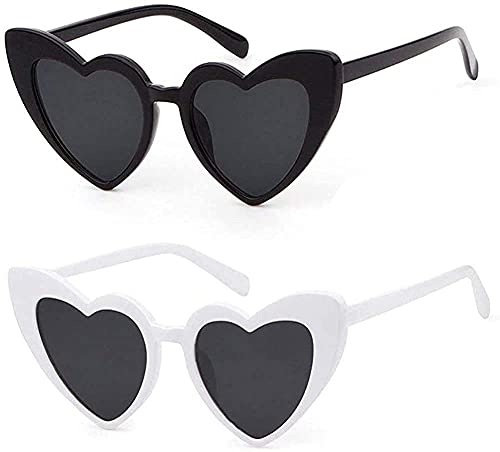 JFAN Party Brille Herz Sonnenbrille Retro Sonnenbrille Herzform FüR Damen Partei Sonnenbrille Vintage Mode üBergro?E Klassische Glasses Erwachsener Schwarz + Weiß von JFAN
