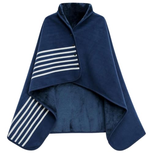 JFAN Poncho Damen Tragbare Fleecedecke mit Knöpfen Flauschige Mantel Cape Warme Sapes für den Winter Blau von JFAN