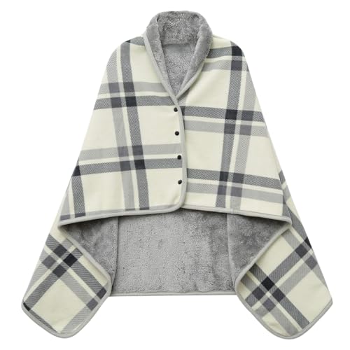 JFAN Poncho Damen Tragbare Fleecedecke mit Knöpfen Flauschige Mantel Cape Warme Sapes für den Winter Weiß von JFAN