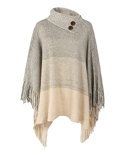 JFAN Poncho Damen Winter Strick Ponchos & Capes für Damen Elegant Warm mit Ärmel Lange Trendy Oversize Strickpullover Tops,Beige,One Size von JFAN