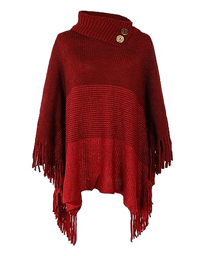 JFAN Poncho Damen Winter Strick Ponchos & Capes für Damen Elegant Warm mit Ärmel Lange Trendy Oversize Strickpullover Tops,Rot,One Size von JFAN