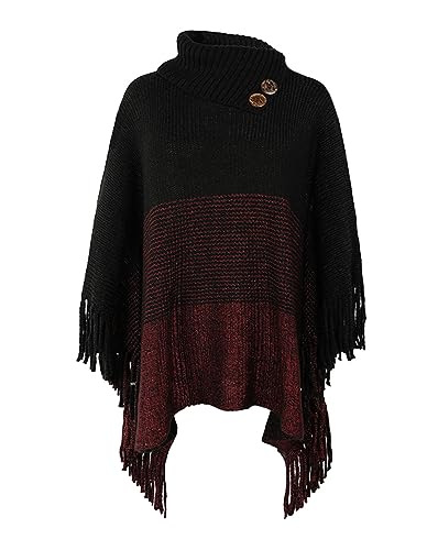 JFAN Poncho Damen Winter Strick Ponchos & Capes für Damen Elegant Warm mit Ärmel Lange Trendy Oversize Strickpullover Tops,Schwarz,One Size von JFAN