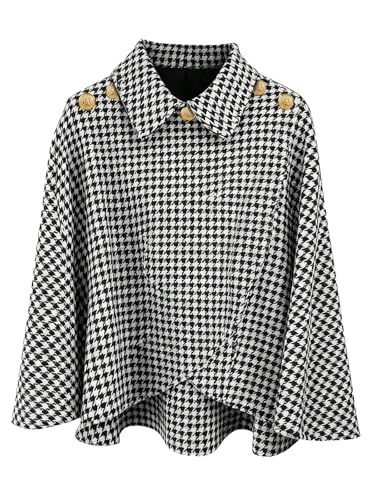 JFAN Poncho Damen Winter Warm Elegant Cape Cardigan Poncho mit Revers und Knöpfen für Herbst Winter,Schwarz+Weiß von JFAN