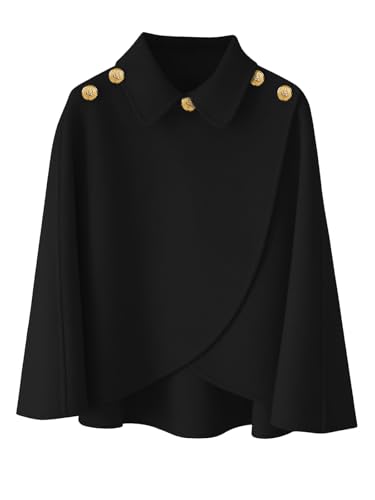 JFAN Poncho Damen Winter Warm Elegant Cape Cardigan Poncho mit Revers und Knöpfen für Herbst Winter,Schwarz von JFAN