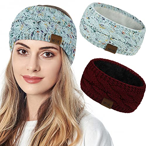 JFAN Stirnband Damen Winter Gestricktes Haarbänder Flauschig Weicher Ohrwärmer 2 Stück Farbig blau+rot von JFAN