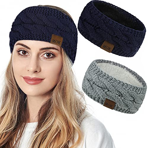 JFAN Stirnband Damen Winter Gestricktes Haarbänder Flauschig Weicher Ohrwärmer 2 Stück Navy+Hellgrau JFAN Stirnband Damen Winter Gestricktes Haarbänder Flauschig Weicher Ohrwärmer 2 Stück Navy+Hellgrau von JFAN