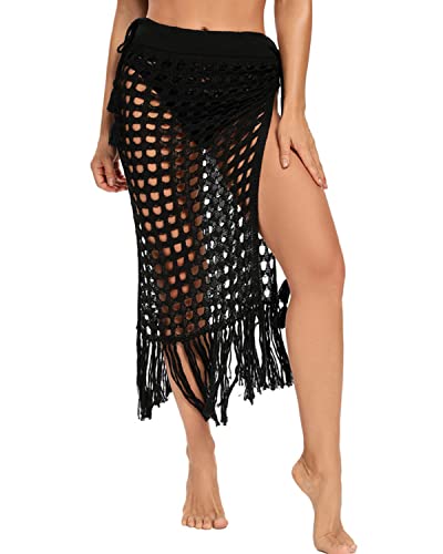 JFAN Frauen Badeanzug Vertuschen Summer Beach Wickelrock Langes Kleid,One Size Schwarz von JFAN