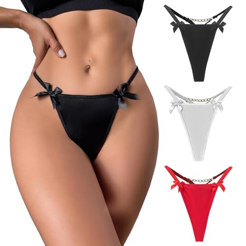 JFAN Strings & Tangas für Damen mit Schleife und Kette Dessous Elastische Unterwäsche Gemischte Farben L von JFAN