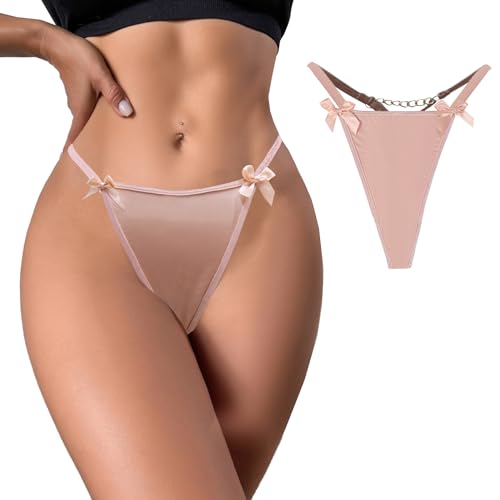 JFAN Strings & Tangas für Damen mit Schleife und Kette Dessous Elastische Unterwäsche Rosa S von JFAN