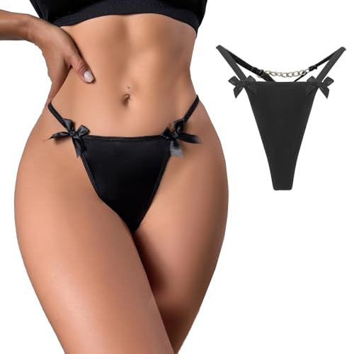 JFAN Strings & Tangas für Damen mit Schleife und Kette Dessous Elastische Unterwäsche Schwarz M von JFAN