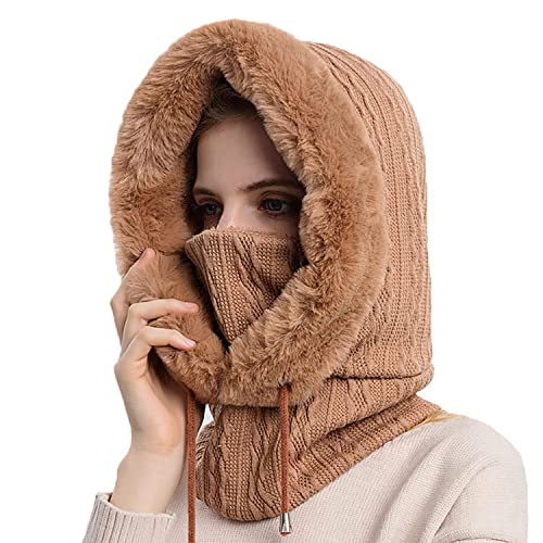 JFAN Sturmhaube Für Damen Mit Dickem Fleece GefüTtert, Balaclava Mit Hals- Und Gesichtsbedeckung, Warme Wintermütze Für Skifahren Und Outdoor Sportarten, Khaki Einheitsgröße von JFAN
