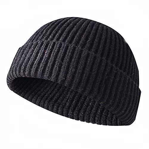 JFAN Unisex Retro Trawler Winter Beanie Hat Baseballkappe Streetstyle Trawler Beanie Watch Hut Rollup Edge Schädeldecke,Schwarz von JFAN