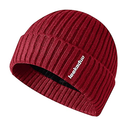 JFAN Wintermütze Herren Strick mit Fleecefutter Wollmütze Rollmütze Warm Beanie Mütze für Herren Damen,Burgundisch Einheitsgröße von JFAN