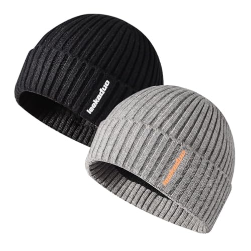 JFAN Wintermütze Herren Strick mit Fleecefutter Wollmütze Rollmütze Warm Beanie Mütze für Herren Damen,Schwarz + Grau Einheitsgröße von JFAN