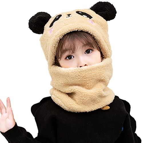 JFAN Wintermütze Unisex Mütze Schal Set Mädchen Niedliche Bärenohren Mütze Cap Kinder Jungen Gelb von JFAN